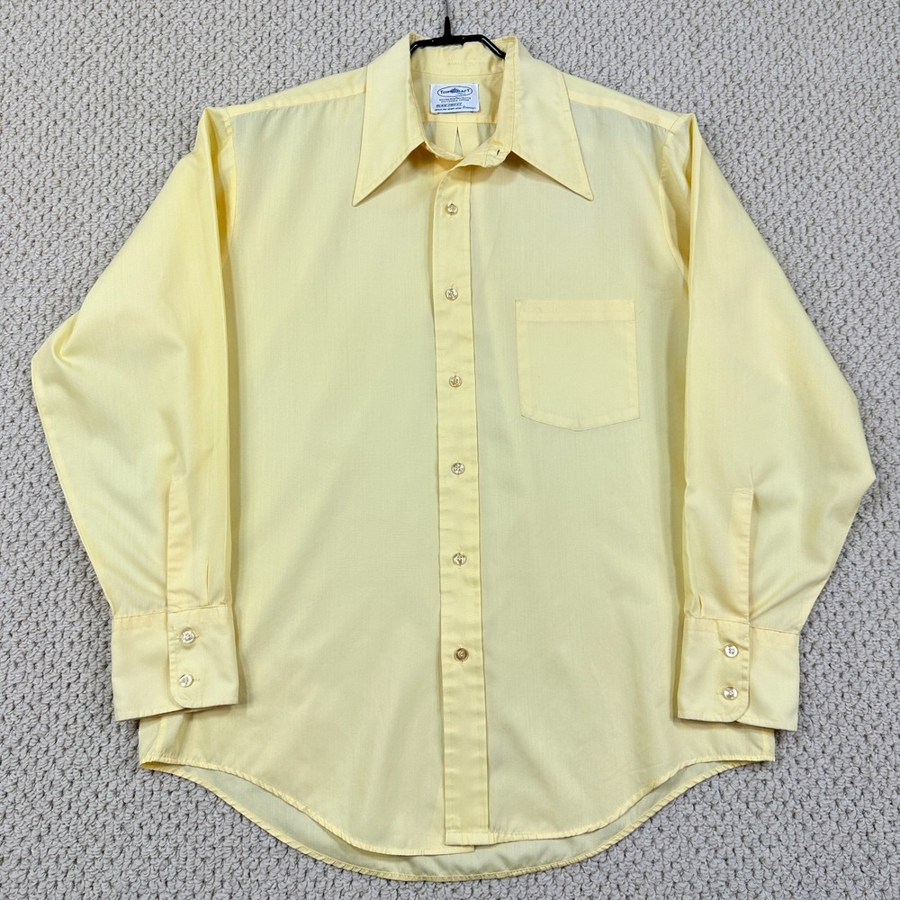 Vintage Penneys Towncraft Shirt Mens 16-33 Yellow Thin Sheer Button Up 70s